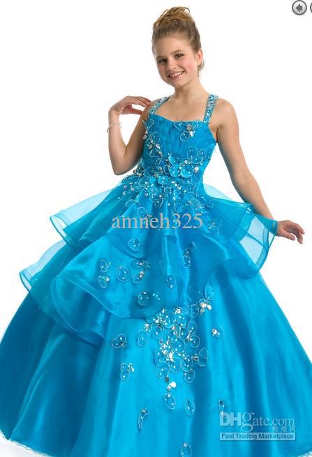 Sequins Beaded FLOOR LENGTH SOFT TULLE AND SATIN PERFECT ANGELS PAGEANT DRESS Flower Girl Dress