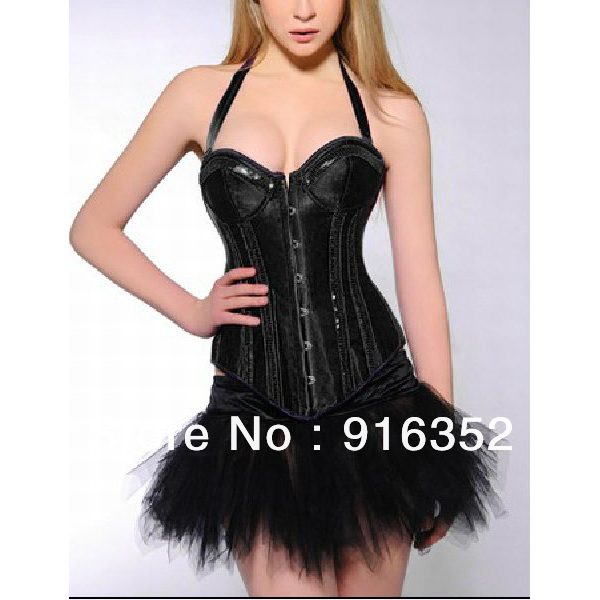 Sequins Moulin Rouge Showgirl Corset Lingerie Padded Cup Halter with Mini Tutu