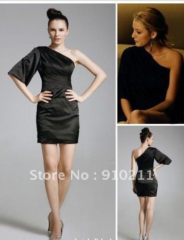 Serena Sheath/ Column One Shoulder Short/ Mini Half sleeve Elastic silk-like satin Gossip Girl Fashion/ Cocktail Dress