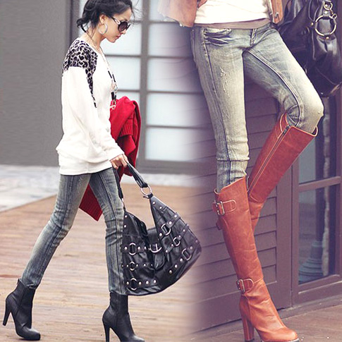 Series water wash finishing all-match retro pants brief fashion female denim skinny pants 6430