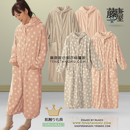 Series winter coral fleece solid color dot two ways home clothing robe