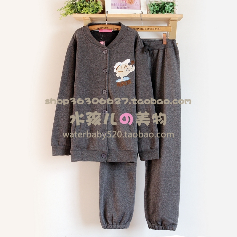 Set autumn and winter plus velvet thickening sweatshirt oliver 100% cotton long-sleeve lounge sleep set male
