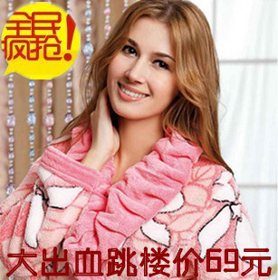 Set autumn and winter soft thermal women's coral fleece robe sleepwear lounge