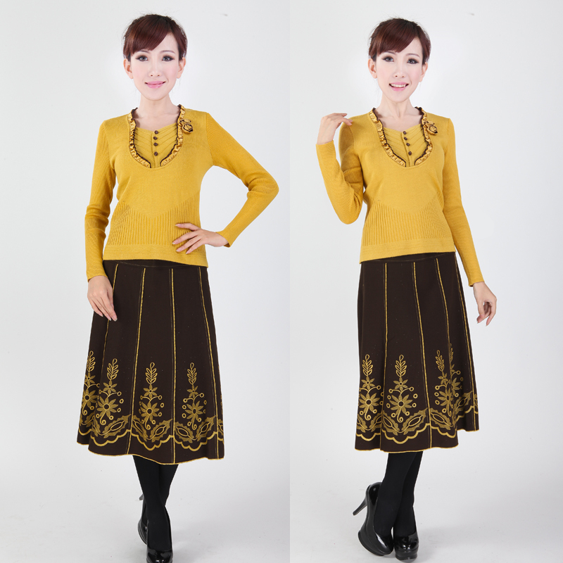 Set autumn one-piece dress skirt  wool quinquagenarian skirt