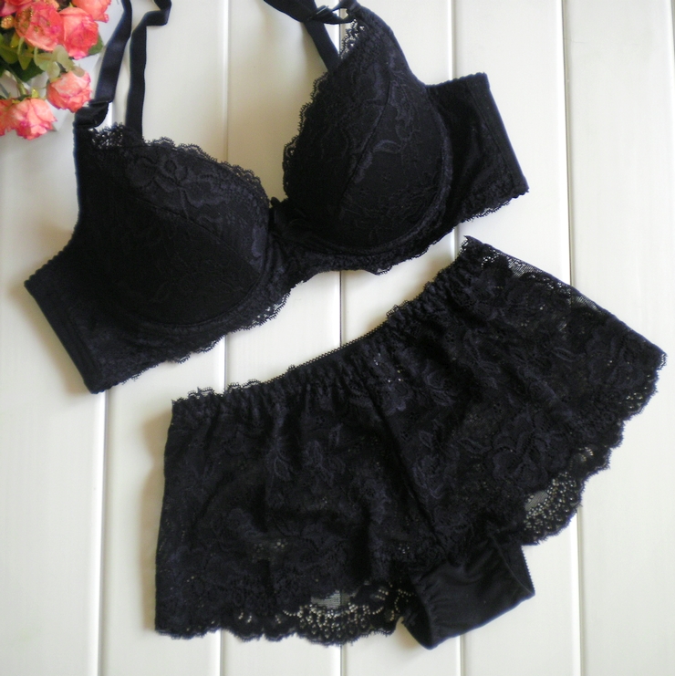 Set black lace underwear bra push up women's underwear set sexy bra set y