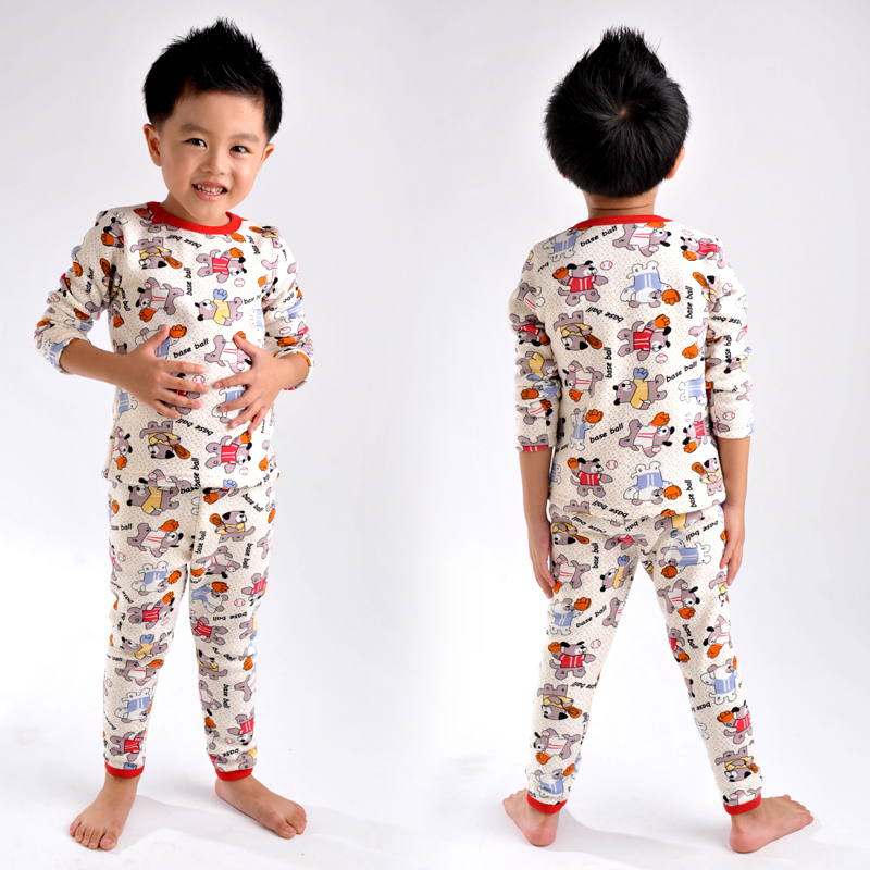 Set children's clothing male child 2012 plus velvet thickening medium-large child thermal underwear set baby sleepwear 2204