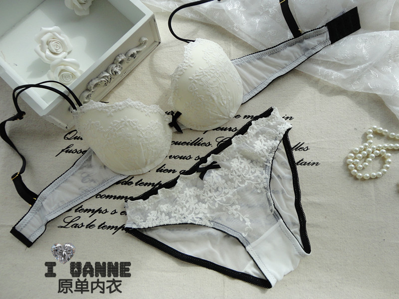 Set fashion brief underwear comfortable white lace sexy bra set