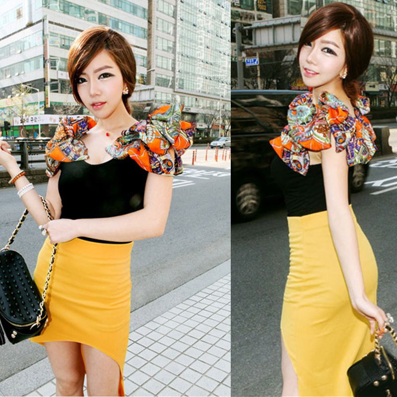 Set skirt low-high twinset one-piece dress skirt summer gentlewomen irregular chiffon bust skirt