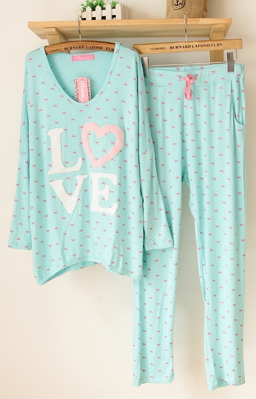 Set spring and autumn modal 100% cotton pink women's long-sleeve sleepwear lounge women clothing set