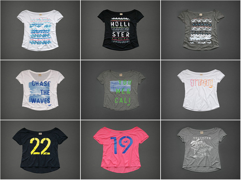 several styles.Hottest holister women's short-sleeve T-shirt Fashion 100% cotton casual short-sleeve t-shirt hollistfuling