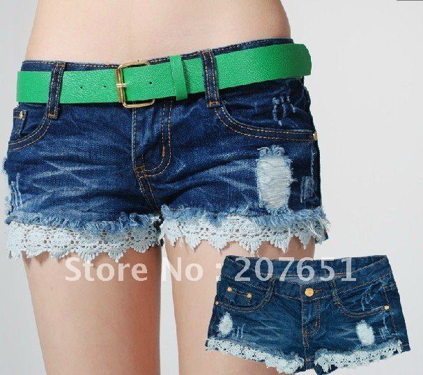Sex fringed frayed lace stitching jeans short shorts size 26-31 Promotion sell