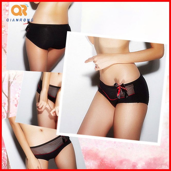 Sex Net yarn panties Solid color bowknot lady's underwear breathable Summer Triangle pants briefs thong 12pcs