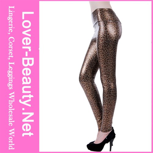 Sexy 2012 Faux Leather Fashion Leopard Print High Waisted Leggings + Free Shipping + Fast Delivery ( LB13280)