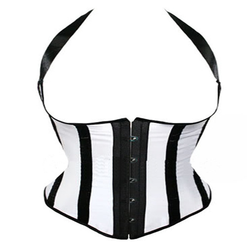 Sexy 3 color White/red/purple with black stripe halter boned lace up satin underbust corset bustier steel busk front  S-2XL