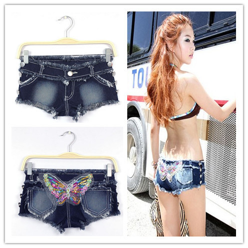 Sexy Attractive Sequins Bow Ornament Women Shorts Jean Night Club Low Waist Denim Shorts free shipping