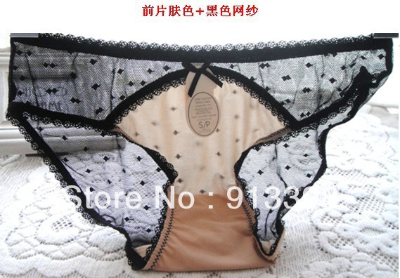 Sexy back transparent lace gauze mosaic jade milk silk underwear free shipping