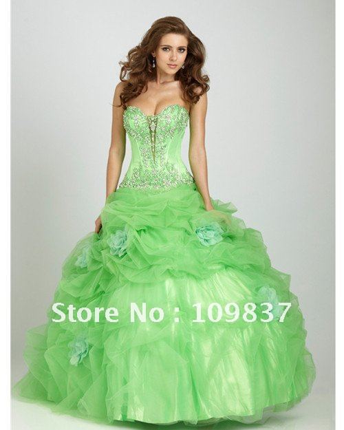 Sexy Ball Gown Sweetheart Tulle Embroidery Court Train Ruffle Handmade Flower Embroidery Quinceanera Prom Dresses W-0190