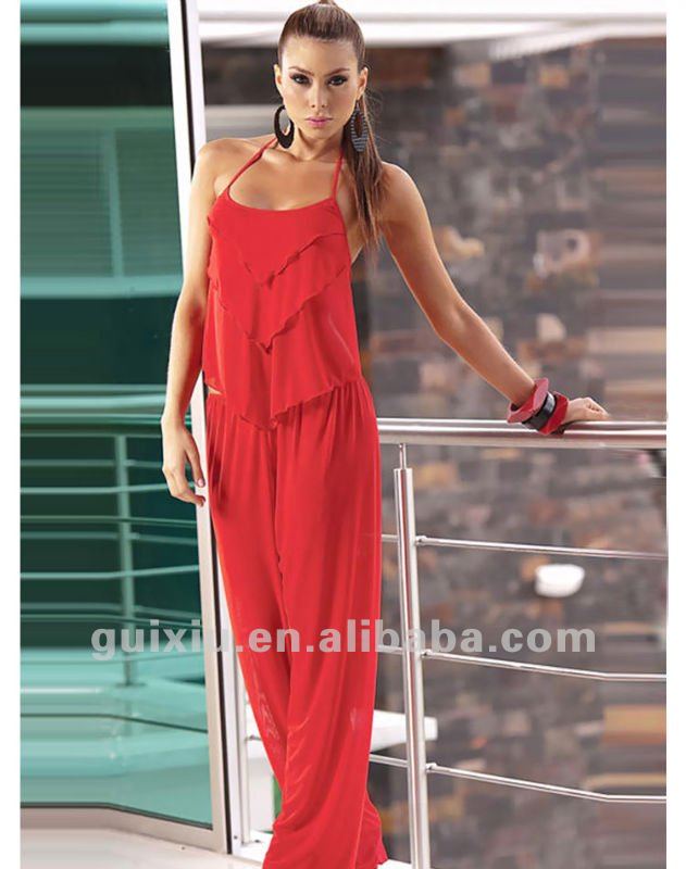 sexy Beauty Red Chiffon Top and Pants