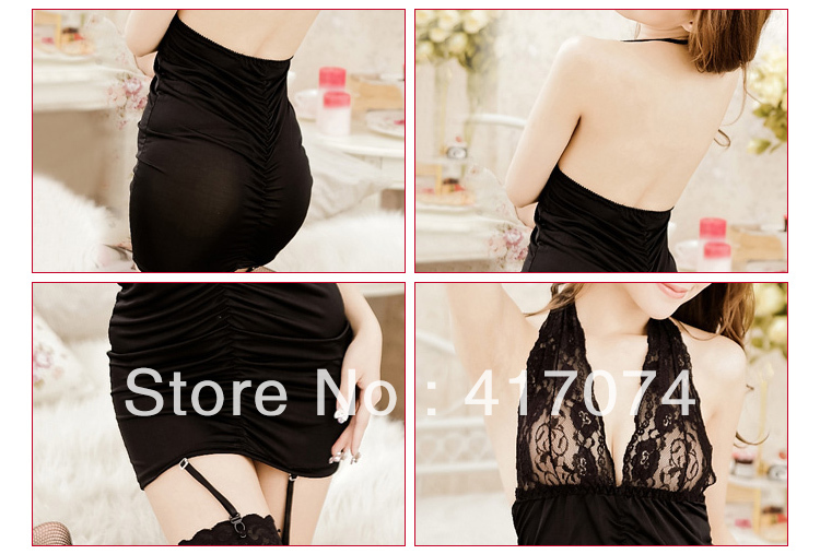 Sexy black lace dress pajamas underwear black see-through dress sexy underwear