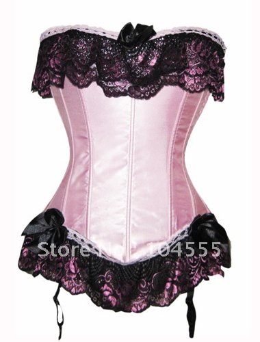 Sexy Black Lace Trim Design Pink Corset