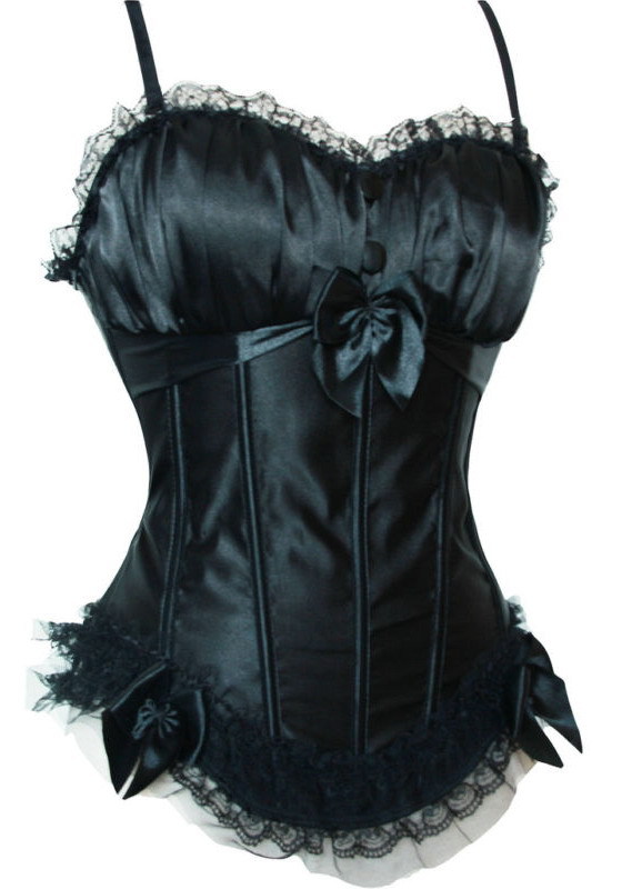 Sexy black lace up boned  Burlesque corset lingerie with padded cup and strap clubwear  factory supplier  S-2XL