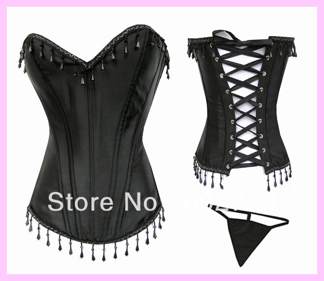 Sexy black lace up boned satin clubwear corset busiter bodyshaper lingerie Dropship S-2XL