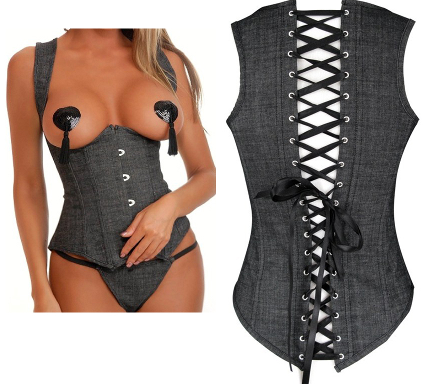 Sexy Black Lace Up Satin Steel Boned Underbust Waist Cincher Woman Corset &Shaper Size S~2XL