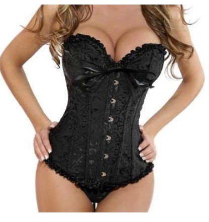 Sexy black Lace up to boned Corset Bustier clubwear +G-string XS-5XL