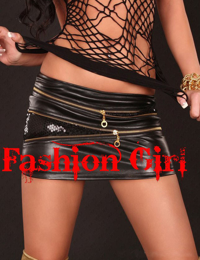 Sexy Black Mini Skirts 2013 Valentine Stretch PU leather Beading zipper Skirts Spandex for Fashion Ladies Slim Hip tight 1804