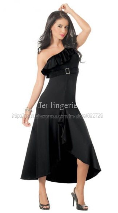 Sexy Black One-shoulder Gown Long Dress Evening Party Dresses J6738
