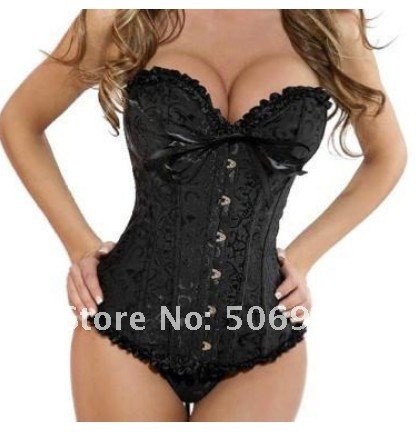 Sexy black   plus size  body shaper  Lace up boned  Corset  Bustier  clubwear   +G-string  XS-5XL