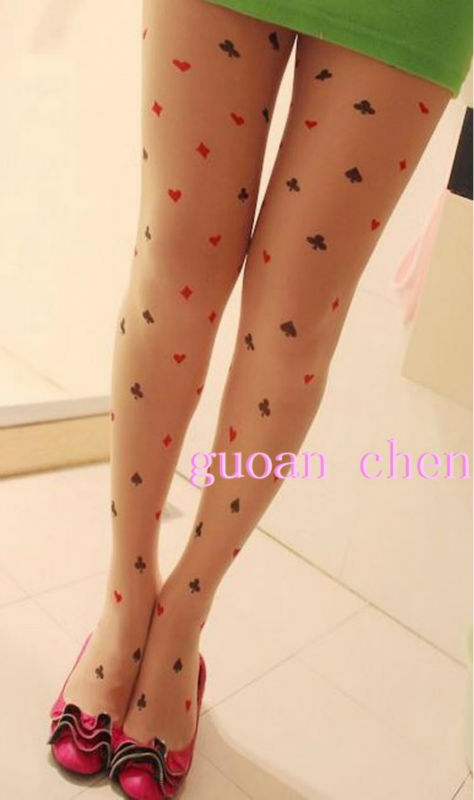 Sexy Black&red Poker Transparent Tattoo Pantyhose Tights Leggings Stockings