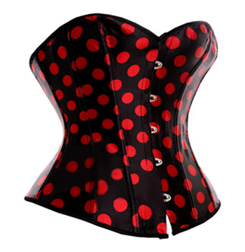 Sexy black satin with red big dots corset underwear boned lace up corset bustier dropship