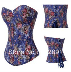 Sexy Blue jeans body shaper Lace up boned Corset Bustier clubwear +G-string S-XXL    M0154