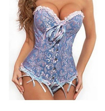 Sexy blue Lace up to boned Corset Bustier clubwear-S-2XL