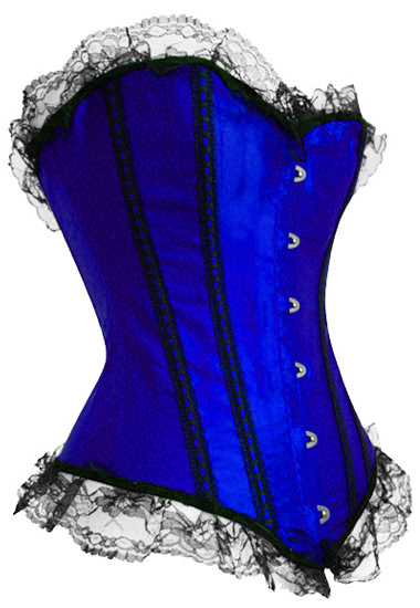 Sexy blue satin corset busiter lace up boned  with steel busk bodyshaper S-2XL drop ship