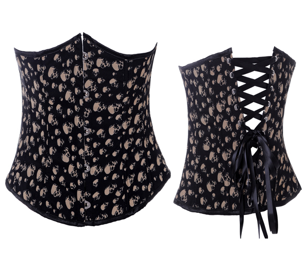 Sexy  boned skull print lace up underbust  cupless corset bodyshaper drop ship S-2XL