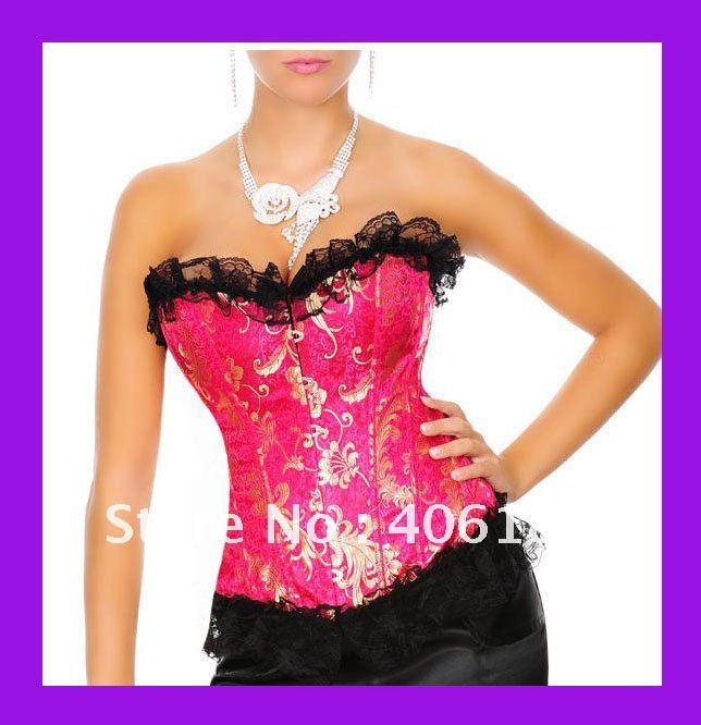 Sexy BonedFree shipping !!!sexy corset Corset with Gold Embroidery Stunning red brocade corset