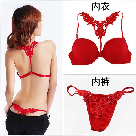 Sexy bra front closure underwear shoulder strap women's push up underwear set