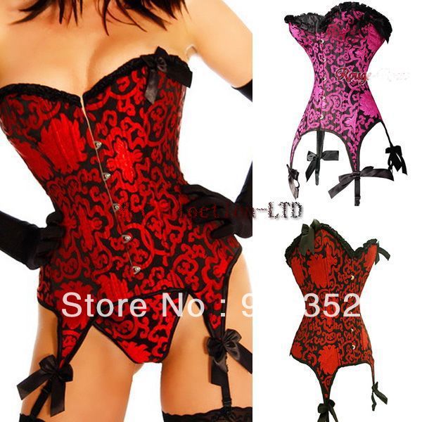 SEXY Brocade Gorgeous Lace up Victorian Corset Bustier TOP Lingerie Garters S-2XL Free Shipping