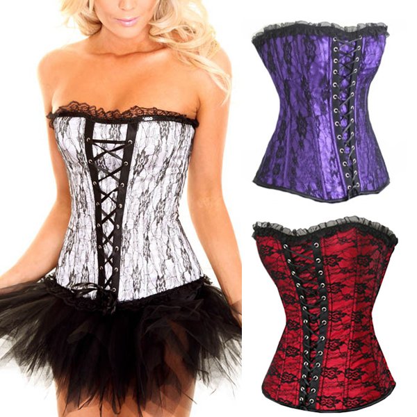SEXY Bustier Women Classic Lingerie Lace UP Costume Boned Corset G-string M-2XL ZY000