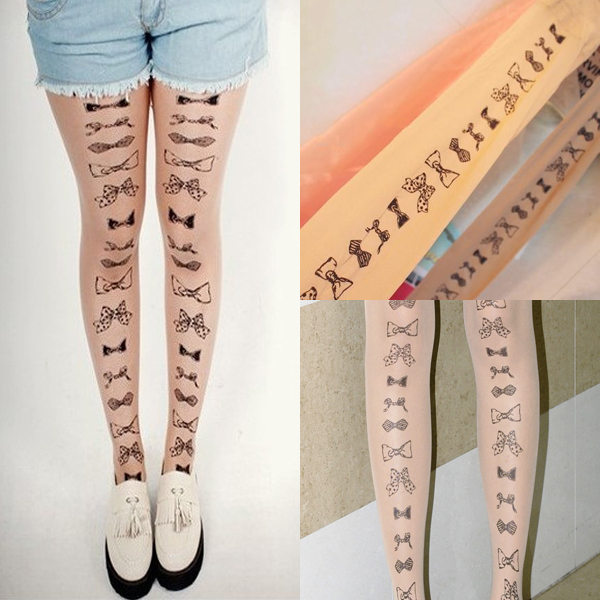 Sexy Butterfly Bowtie Tattoo Pantyhose Transparent Sock Stockings Tights Leggings FREE SHIPPING