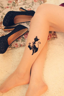 Sexy Cat Women Tatoo Leggings Fashion Summer 2013 Thigh High Stockings Silk