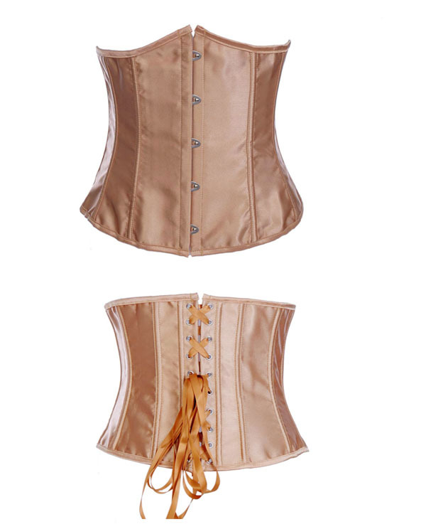 Sexy Champagne/beige  satin lace up boned  underbust corset busiter clubwear costume S-2XL