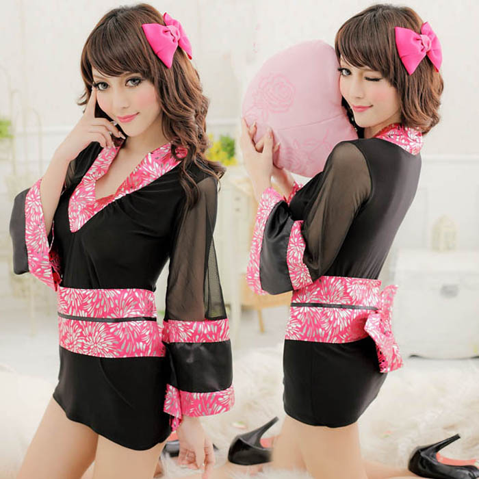 Sexy charming black lingerie high quality hot selling lingerie underwear Kimono Dress+G-string,unform,costume temptation