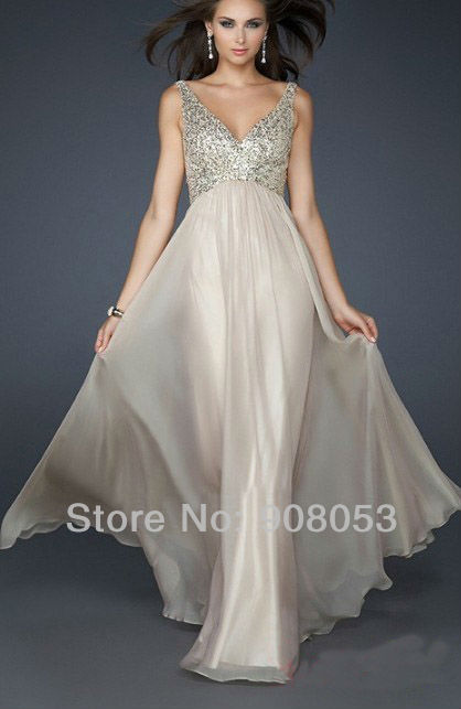 Sexy charming white/ivory straight full-length v-neck chiffon bridal wedding prom gowns formal long evening dresses
