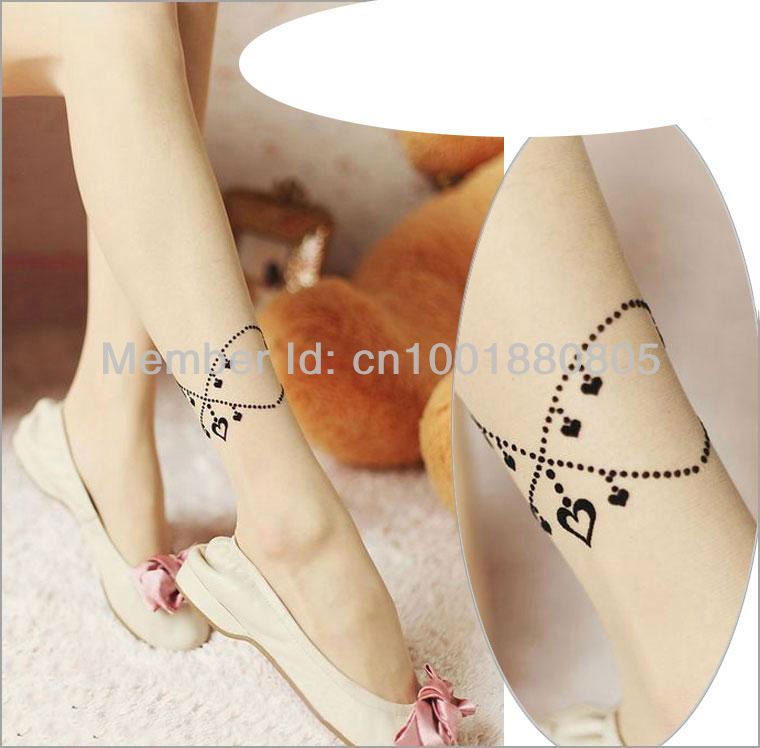 Sexy Charms Heart Bell Pattern Printed Transparent Pantyhose Stockings Tights + Free Shipping