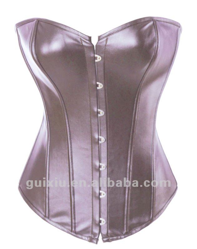 sexy  Coffee Leather Strapless Corset