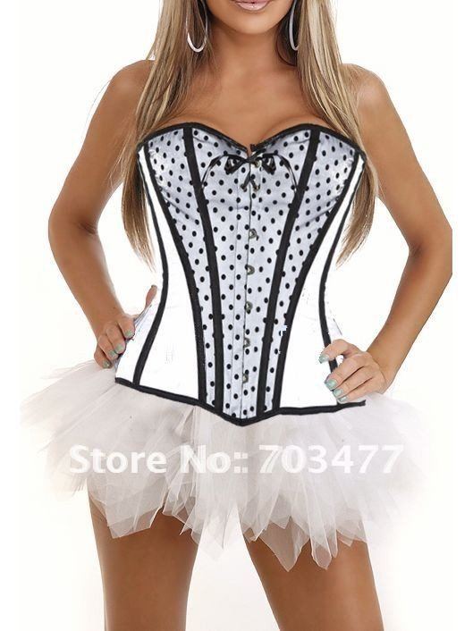 Sexy corset  with mini dress(S,L,M,XL) white lace up overbust corset