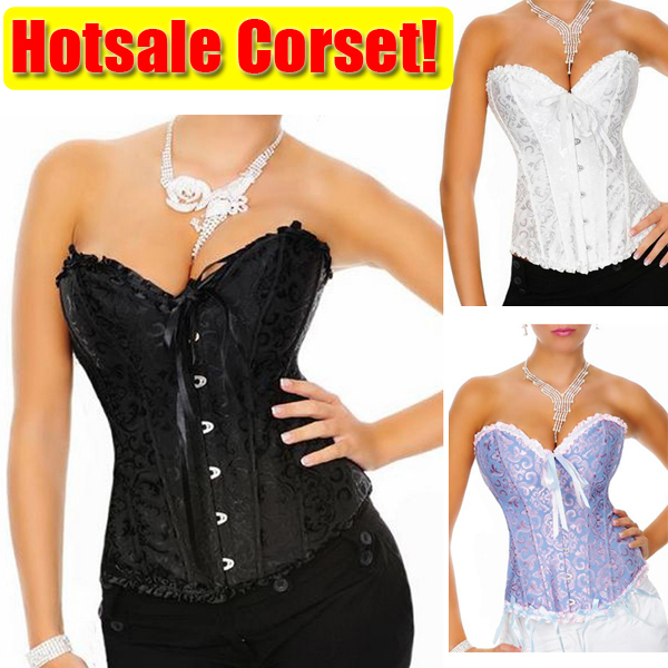 Sexy Corset Women Bone Black Lace Bustier Overbust Corsets +G string Set Lingerie Free Shipping Dropshipping